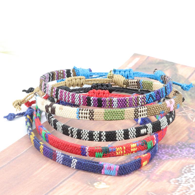 Bohemia Colorful Woven Anklets Bracelet Summer Adjustable Rope Braided Anklets Handmade Fabric Bangles for Men Women Children
