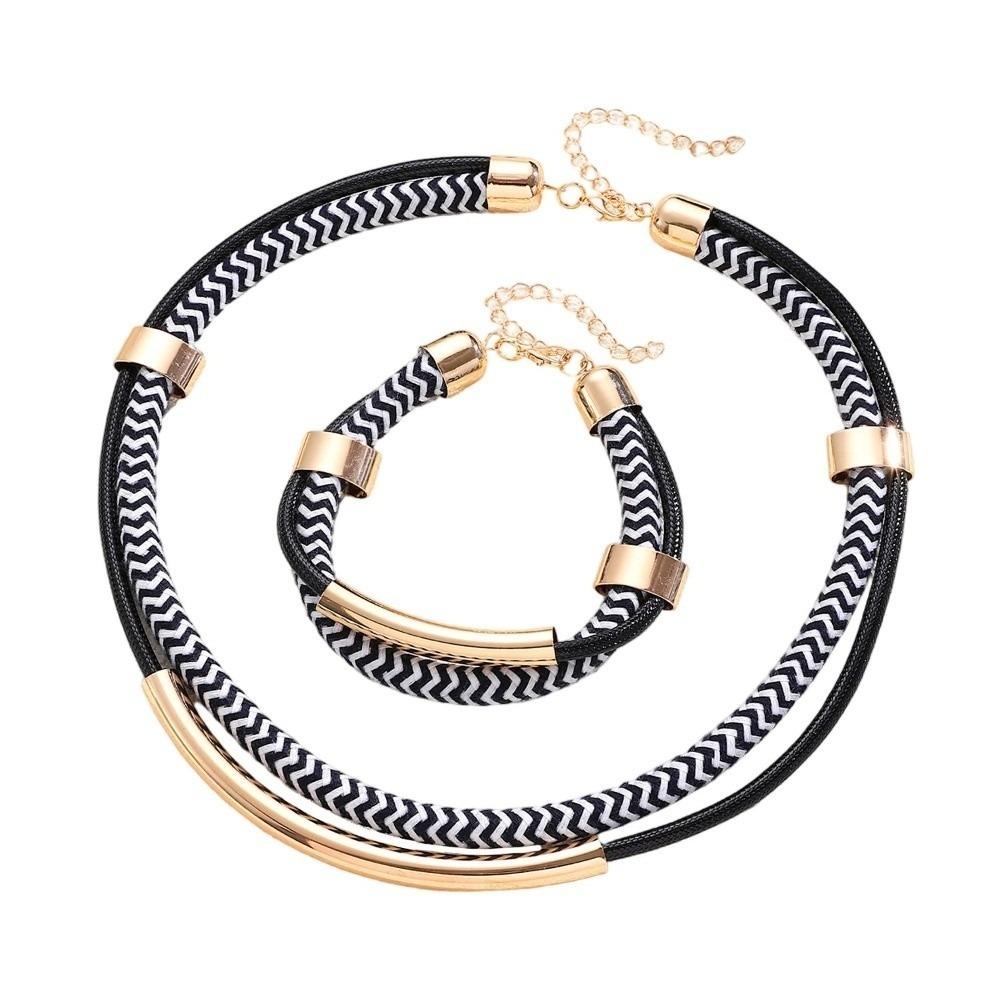 Double Line Hip-Hop Style Necklace Bracelet Set Exaggerated Fashion Jewelry Streetwear золотой