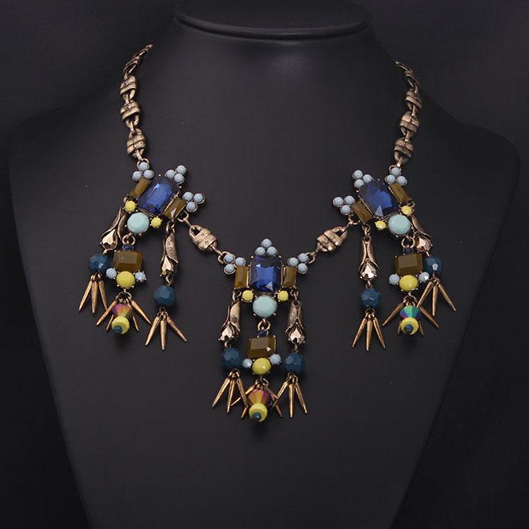 6 pietre prețioase colorate colier clavicular scurt țesut cu flori Accesorii exagerate pentru femei