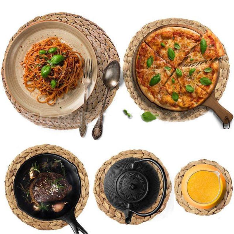 Handgewebte Rattan-Tischsets - runde gewebte Tischuntersetzer, geeignet für Esszimmer und Wohnzimmer, hitzebeständig