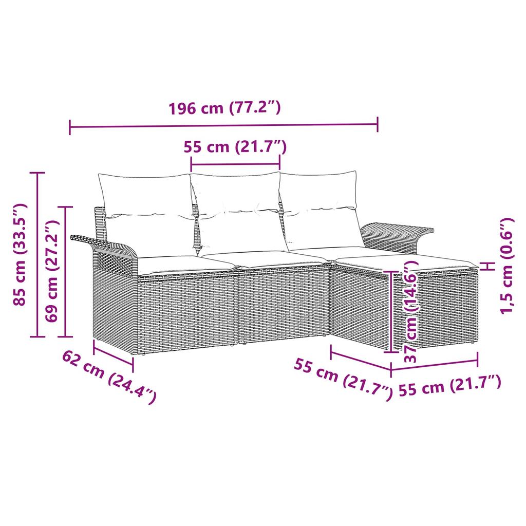 Garden Sofa Set with Cushions 4 pcs Brown Poly Rattan