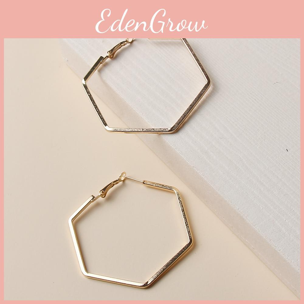 Geometric Hexagon Contemporary Ear Rings With Electroplated Gold Women For