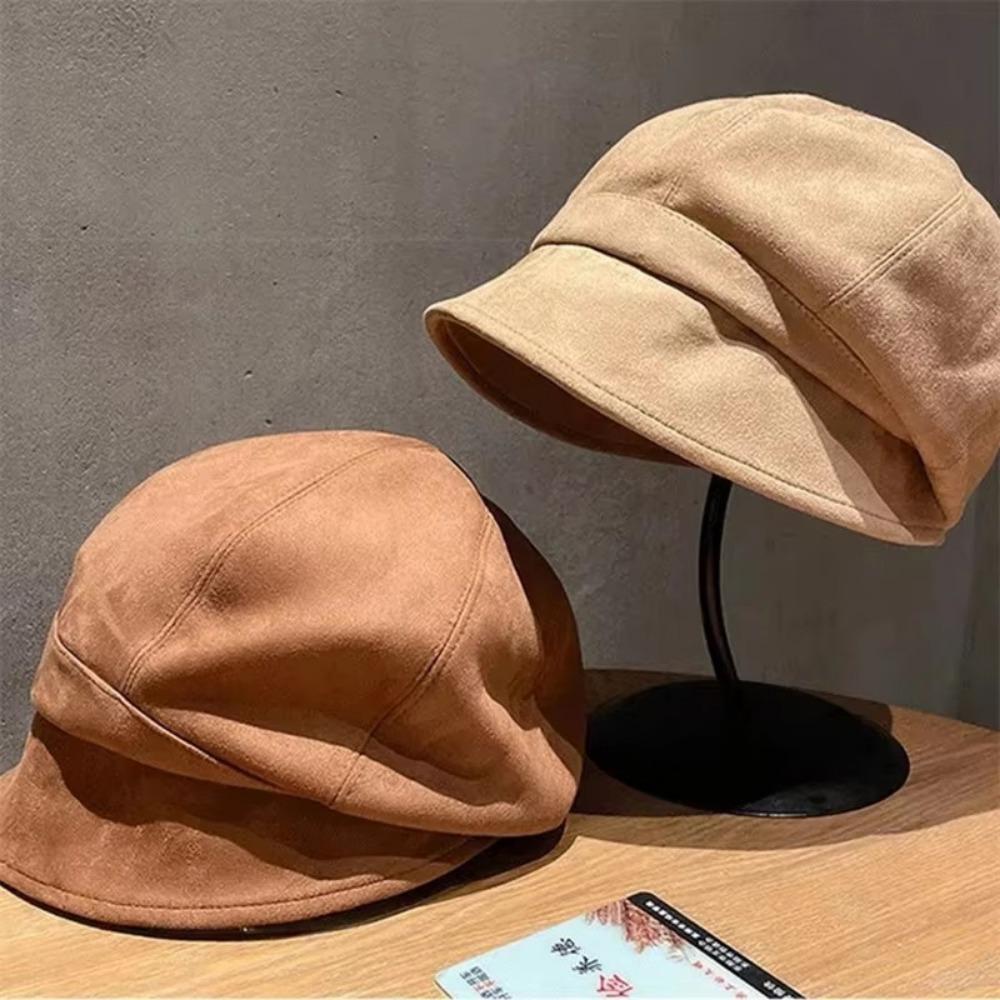 Breathable Women Fisherman Hat Solid Color Artist Painter Caps Suede Octagonal Cap Autumn Winter