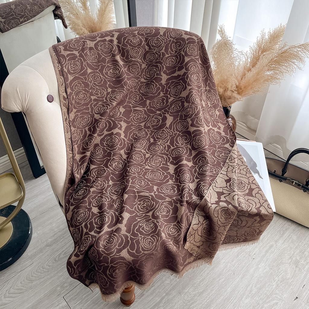 Double-Sided Imitation Cashmere Thickened Warm Camellia Scarf Air-Conditioned Room Travel Neck Shawl