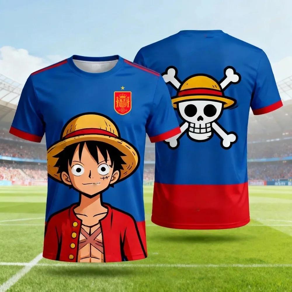 One Piece Monkey D. Luffy Spain National Team 3D Quick Dry T-Shirt For Men Women Kids Anime Football Fan Tee Outdoor sportswear
