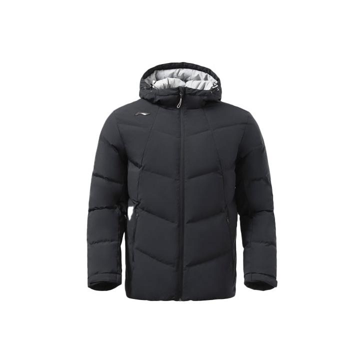 Li Ning Fitted Long Sleeve Hooded Down Jacket Men Outerwear Black AYMS389-2