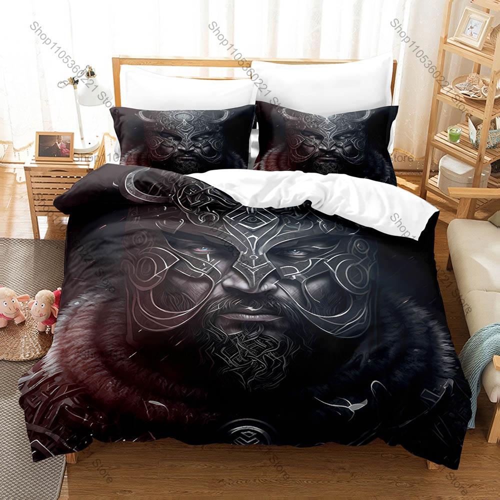Nordic Art Bedding Set 3Pcs Vigvisir Fantasy Viking Pattern Modern Stylish Bedroom Ornament Vivid Print Cozy Microfiber Bedding
