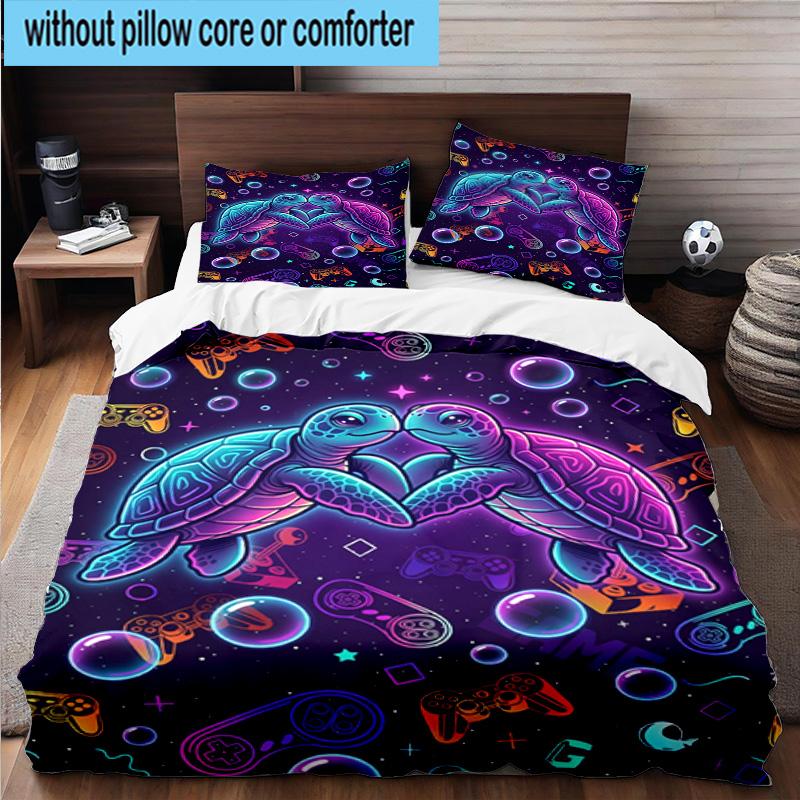 Underwater Two Sea Turtles 3pcs Bedding,Including 1pc Duvet Cover And 2pcs Pillowcases Perfect for Christmas,Ideal for Bedroom, Dormitory