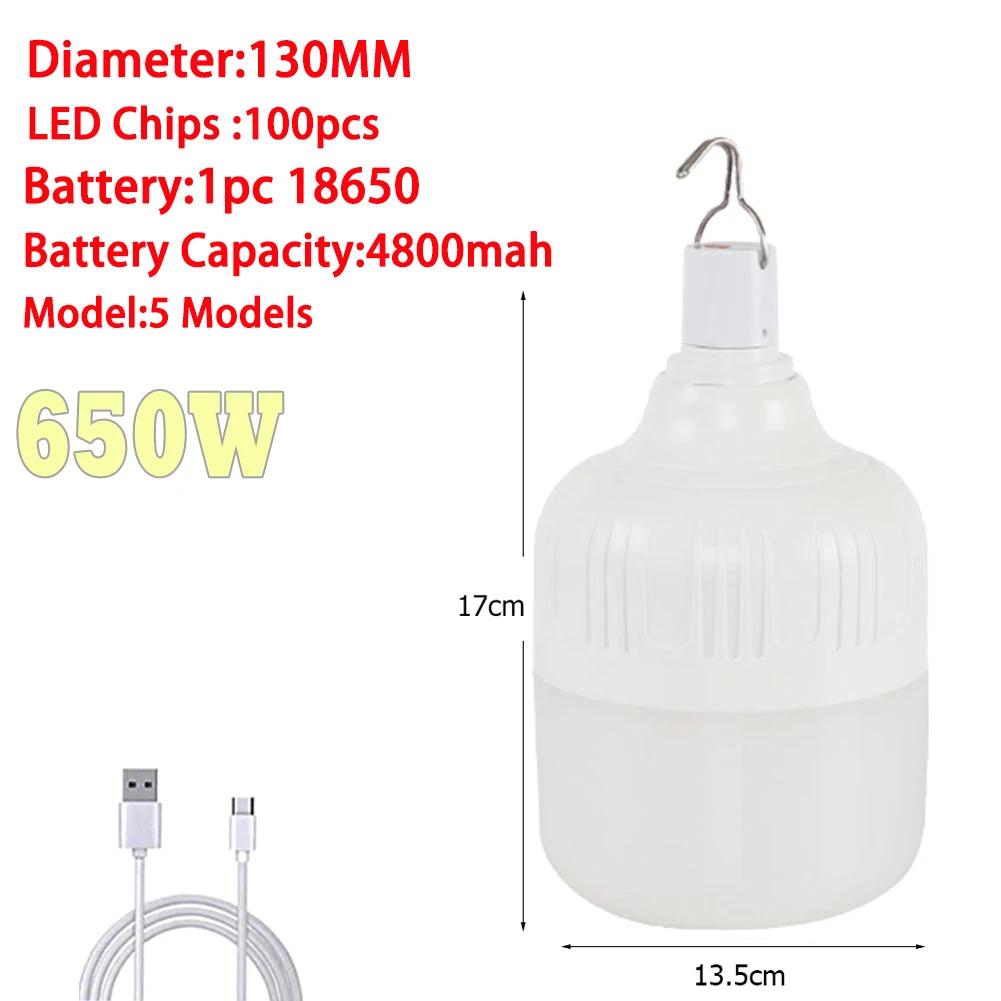 650W Portable Lantern Bulb Camping Light USB Rechargeable LED Bulb 5 Lighting Modes High Power Tent Light Outdoor Emergency Bulb