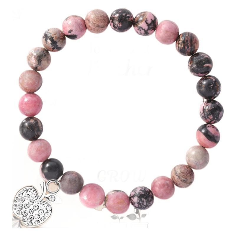 Pink Zebra Shoushan Stone Beaded Bracelet with Card Packaging