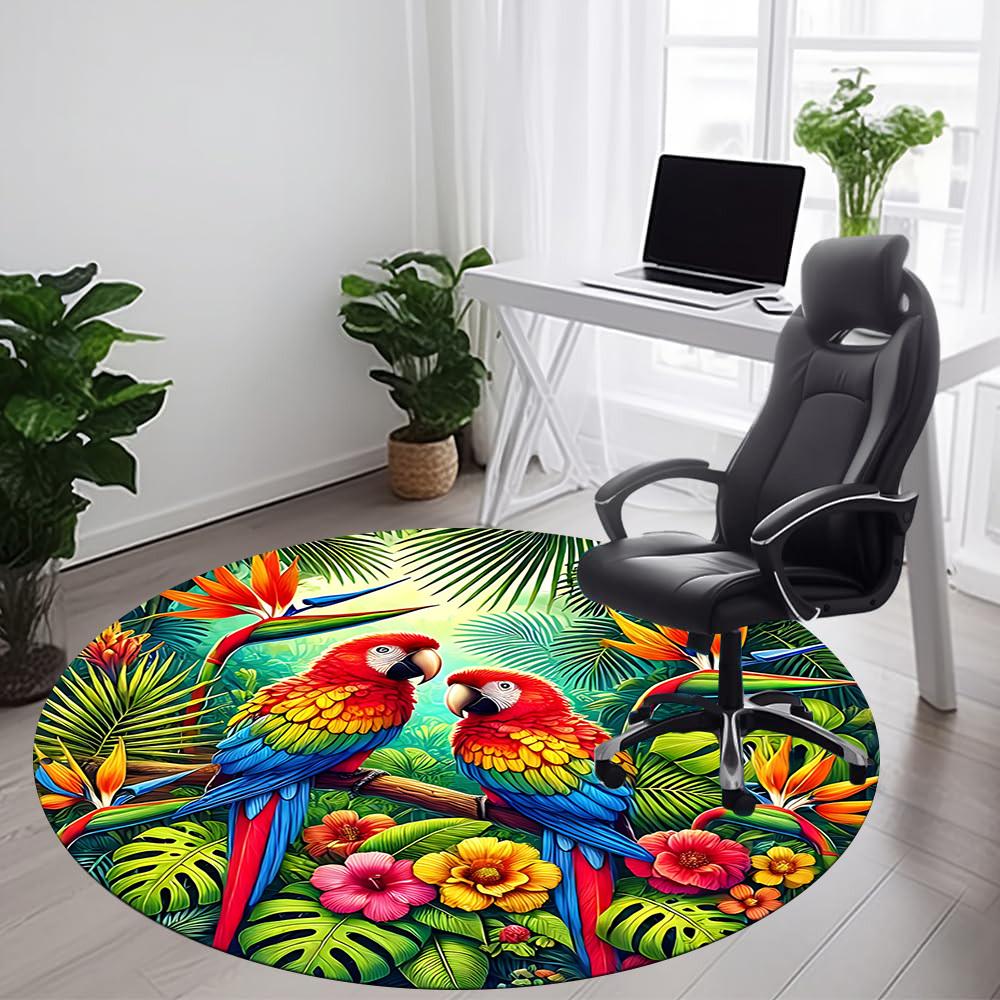 1PC Parrot Office Round Area Rug, Mat Suitable For Office, Under Office Chairs Bedroom Living Room Home Decor, Room Deco