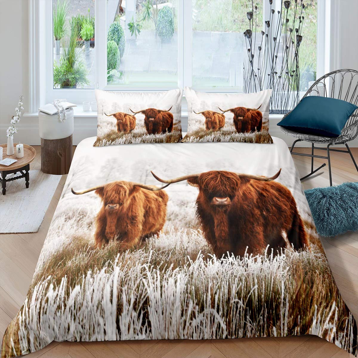 

Пододеяльник из хайлендской коровы King Sunflower Black Cattle Комплект постельного белья из микрофибры Farm Animal Cow Western Farmhouse Cattle Пододеяльник из плотной ткани EU SK(260x220cm)