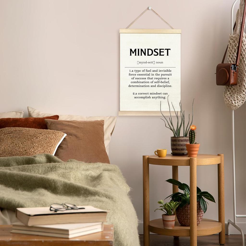 TAEDIN Mindset Motivational Definition Poster Hanger Frame, Pirational Wooden Canvas Artwork Mental Health Print Hanging Sign, Positive Quotes for