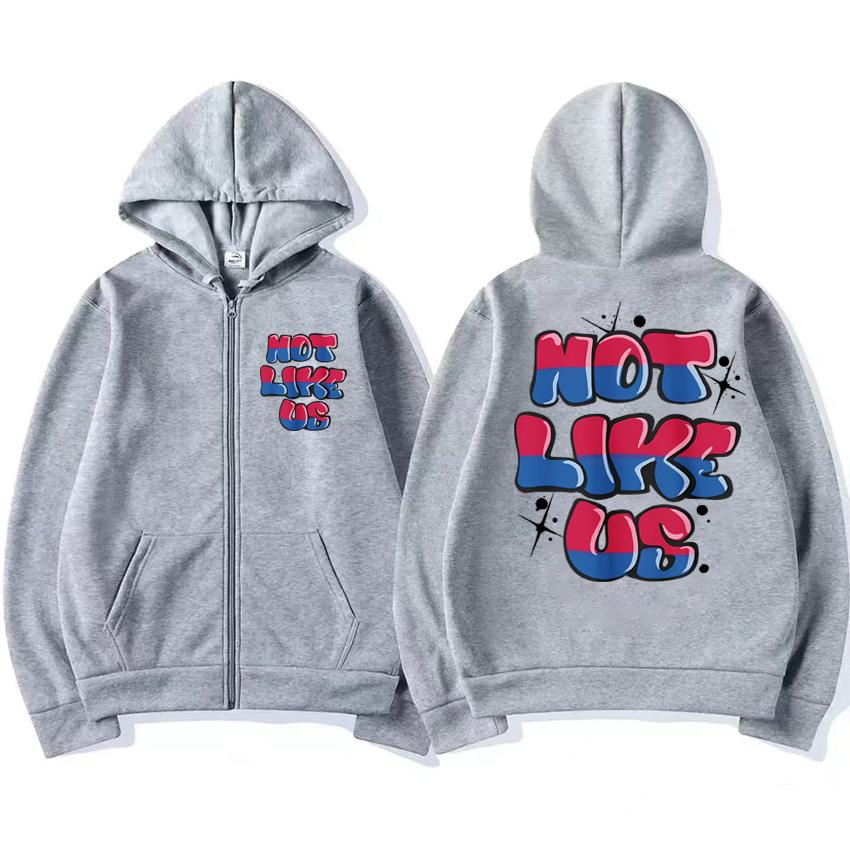 Kendrick Lamar „Not Like Us“ Song-Hoodie mit doppelseitigem Druck und Reißverschluss, Herren und Damen, Vintage Hip-Hop Streetwear, Unisex-Fleecepullover
