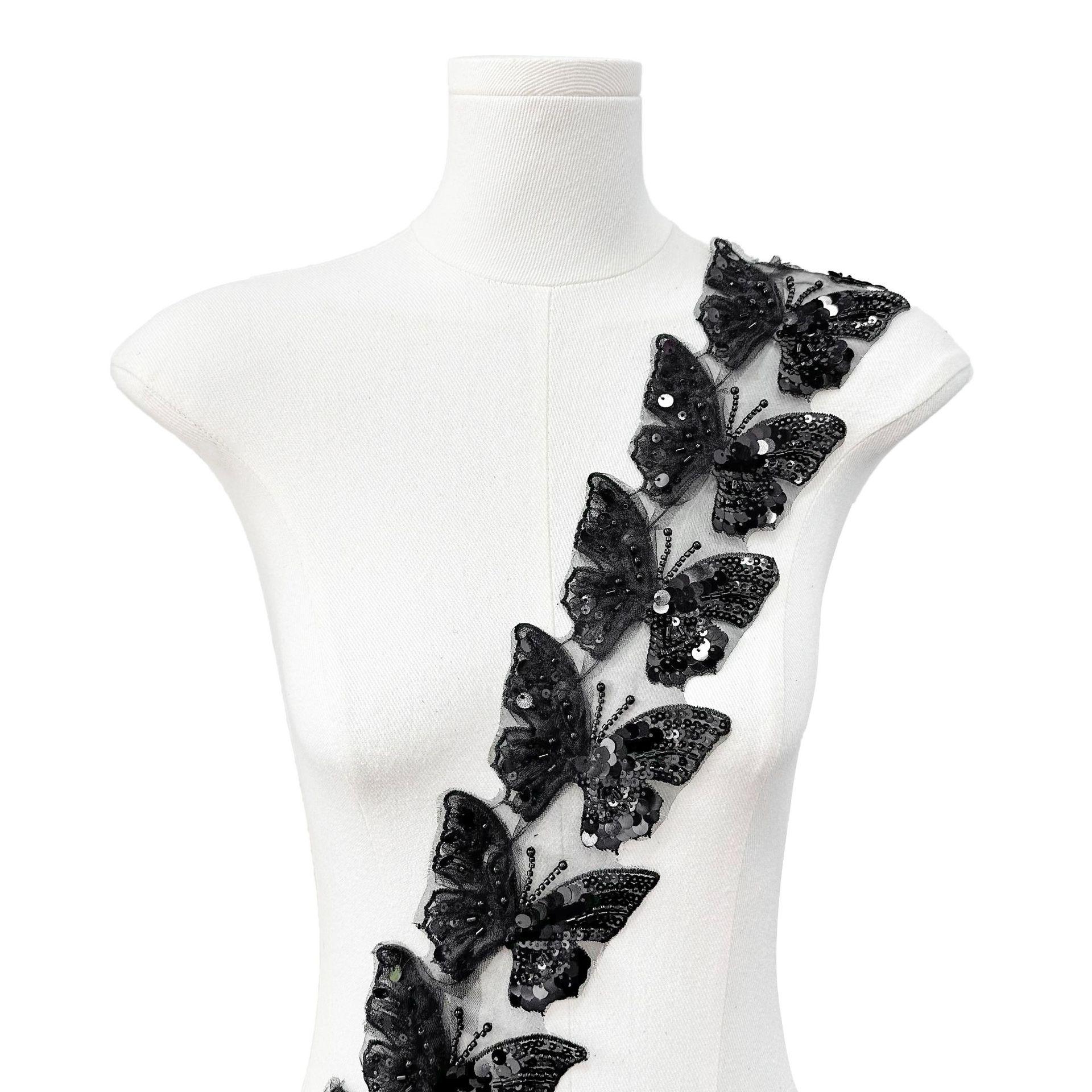 

Черная бабочка ручной работы, пришивная пайеточная наклейка на ткань со штрих-кодом, одежда, юбка Лолита, аксессуары для волос, кружевные аксессуары T1102 black one