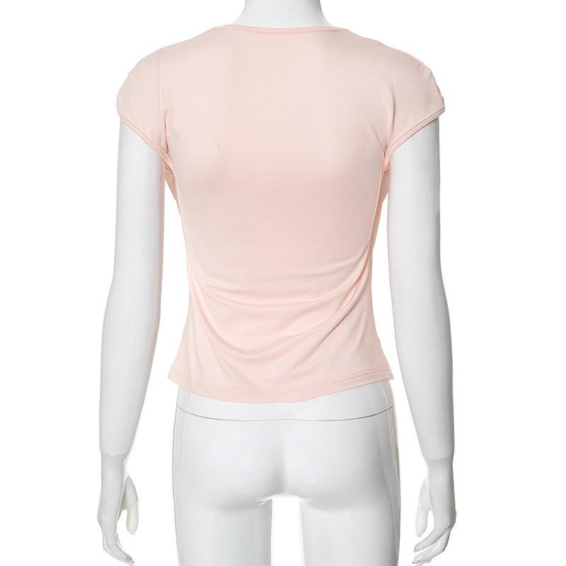 YYFS Dámská móda Ležérní Léto Jaro Jednobarevný potisk Halenky a košile se čtvercovým límcem s krátkým rukávem