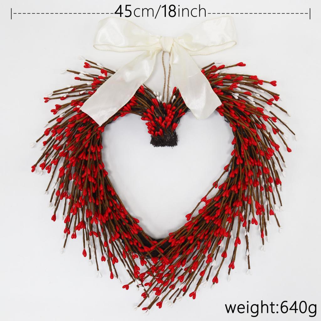 Artificial Flower Heart Wreath Valentines Day Decor Romantic Door Decoration for Home Wedding Entrance