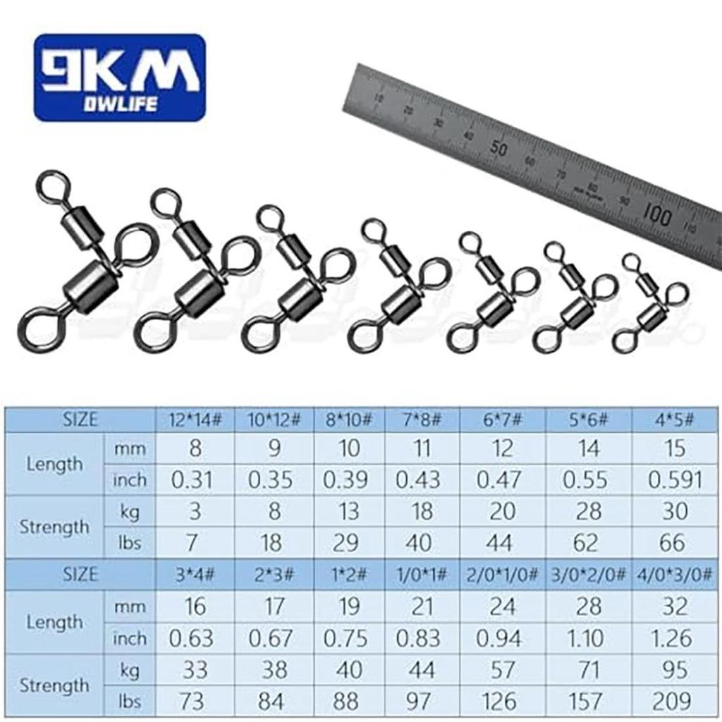 9KM DWLIFE Swivel Fishing Tackle 25pcs Black Swivel Heavy Duty for Catfish Saltwater Swivel 3-Way - T-Type 3-Way Fishing, Parent-Child 4/03/0#