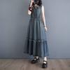 Oversized Summer Denim Dress Plus Size Women Sleeveless Vintage Long Casual Loose Pleated Dress