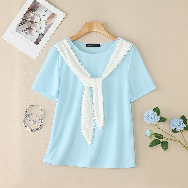 

ZANZEA Женские повседневные футболки с круглым вырезом и коротким рукавом в стиле пэчворк 5XL синий