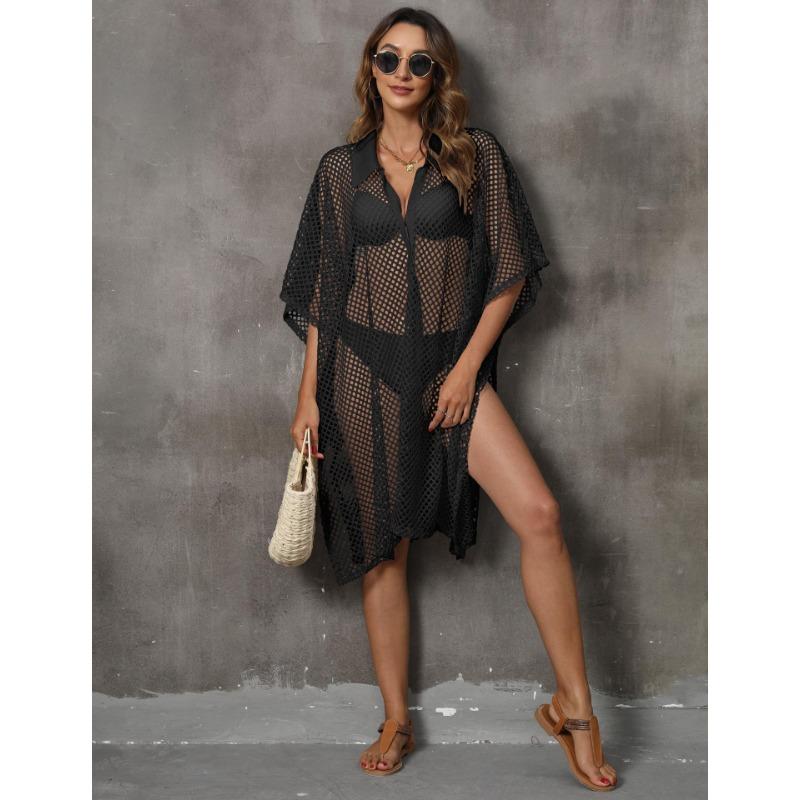 

Женское накидка больших размеров, пляжная одежда для отдыха, сетчатая лоскутная рубашка, накидки для купальников, платье нестандартной формы, свободные накидки One Size чёрный