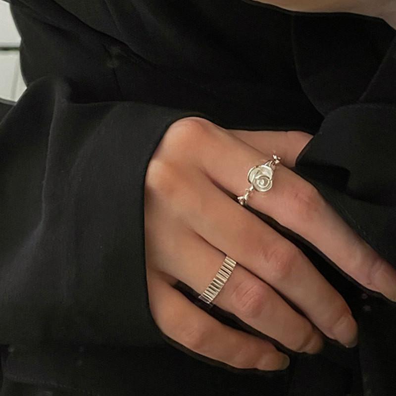 Elegant Korean Style Open Adjustable Ring S925 Pure Silver For Women With Geometric Design