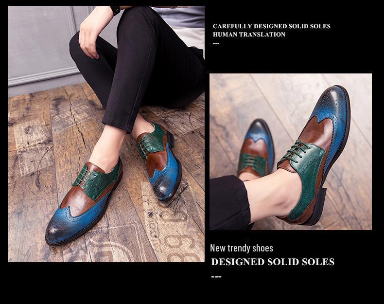 Men's Plus Size Brogue Color Block Leather Dress Shoes - British Style
