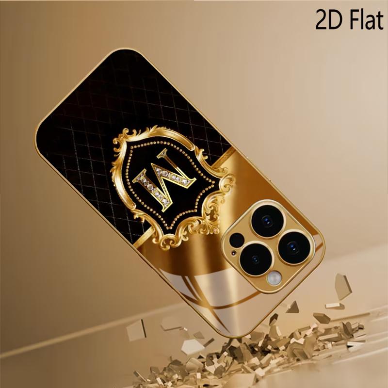 Badge M Patterned tempered glass design for iPhone16 17 ProMax 1514 1312 11ProMax Phone Case Camera Cover Shockproof Hard Back