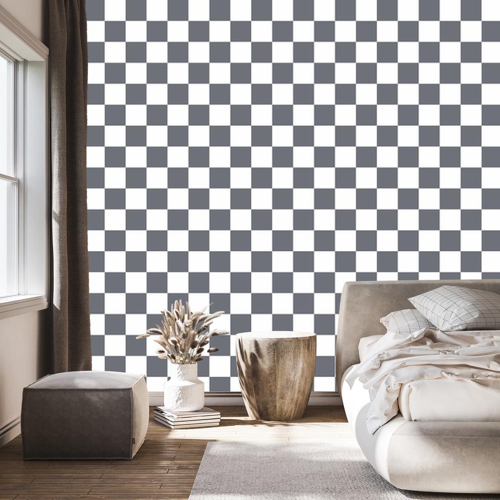 Checkerboard Wallpaper Gray, White and Light Gray 50x1000