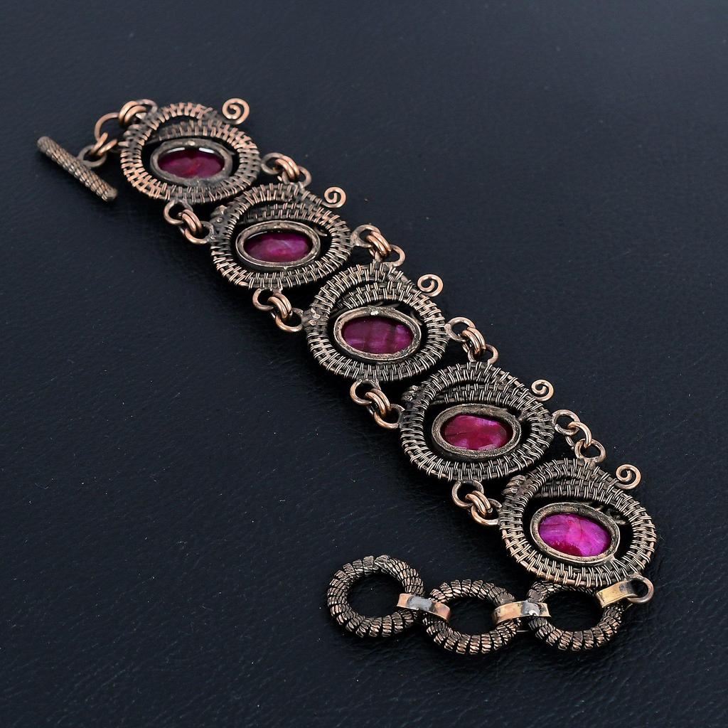 Ruby Bracelet Gemstone Jewelry, 999 Copper Wire Wrapped Bracelet, Adjustable Handmade Beautiful Jewelry Chain Bracelet