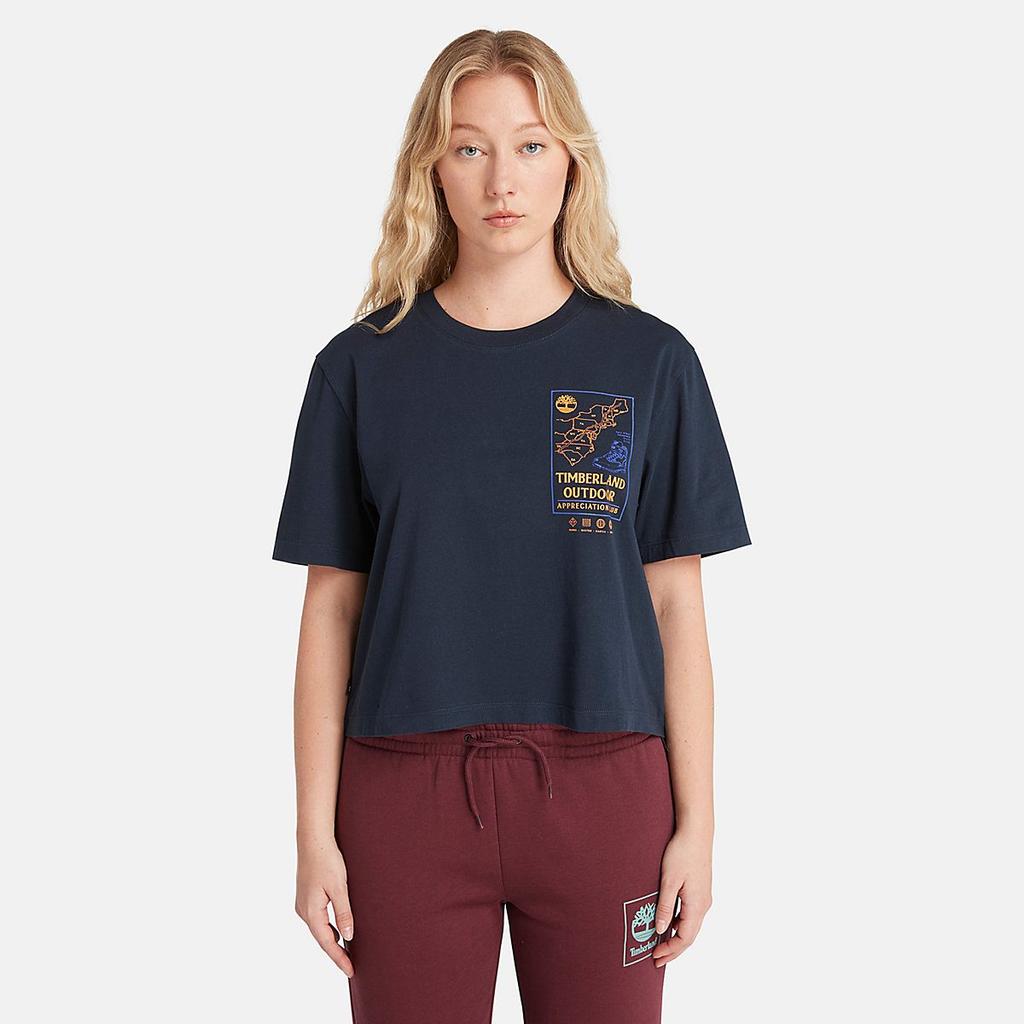 Timberland T Shirts Women's Navy Blue Crew Neck Moderate Straight Fit A6HRD-433