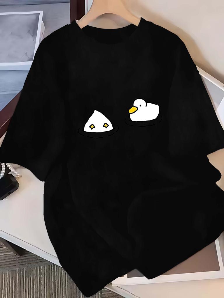 2026 Short-sleeved T-shirt Cute Cartoon Duck Pattern Women Clothing Fashion Y2K Top Harajuku Graphic T Shirts Summer Streetwear
