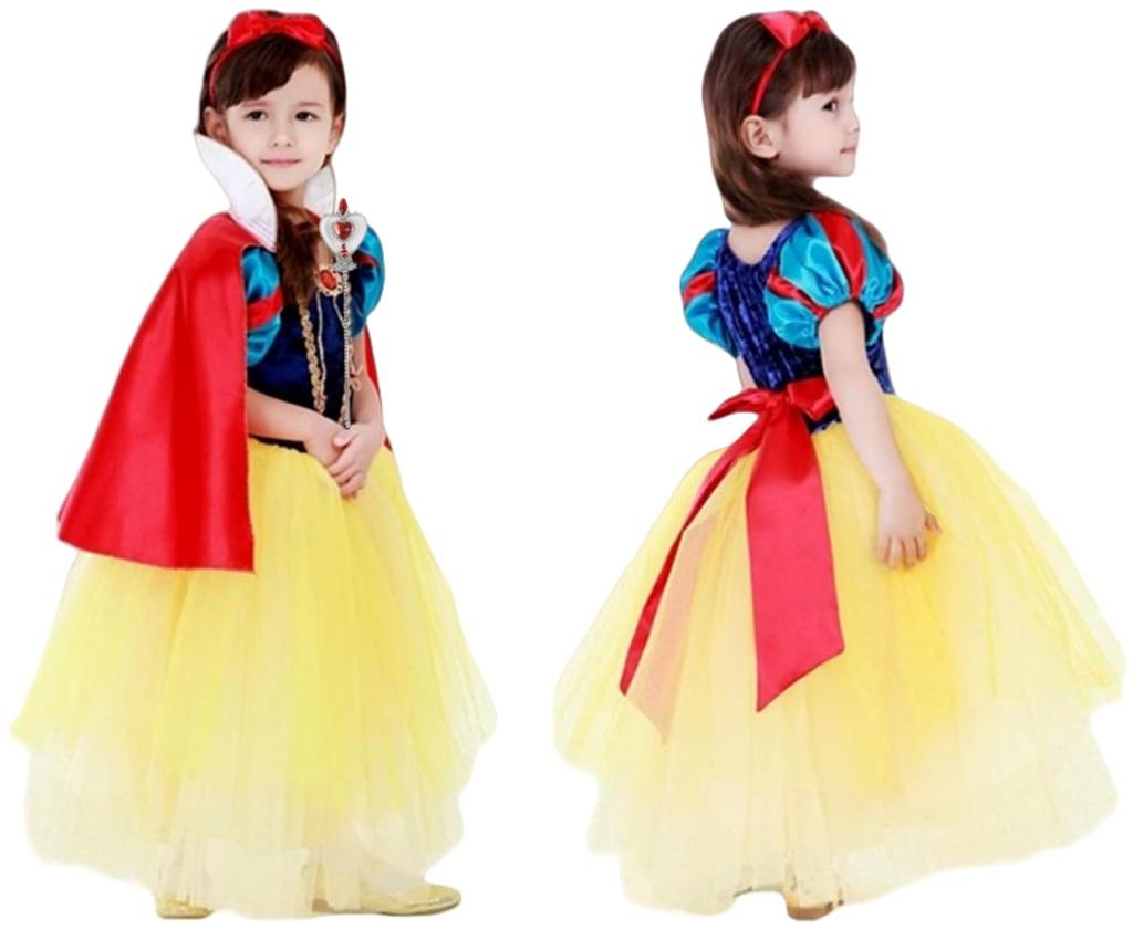 [IntoU] Princeznovské šaty ve stylu Sněhurky pro děti, Halloweenský kostým, Cosplay, Nadýchané, 6vrstvá struktura, Šaty, Plášť, Čelenka, Kouzelný steak,