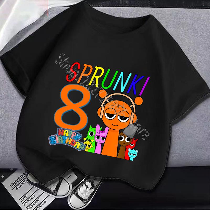 Sprunki Camiseta de Cumpleaños para Niños Niñas de 1 a 9 Años Incredibox Algodón Ropa para Niños Lindo Dibujo Animado Juego Estampado Gráfico Tops Regalo para Fiesta