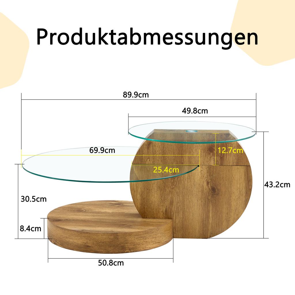 Modern Minimalist Tempered Glass Coffee Table, Multi-Layer Design, High-Quality MDF Material, with Natural Wood Texture Stickers
