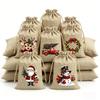 Christmas Linen Gift Bags Reusable 5 Styles Christmas Themed Design for Xmas Party Presents Birthday Gifts Xmas Tree Decorations