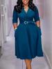 Elegant High Waist Plus Size Lapel Dress for Women - 2025 New Collection