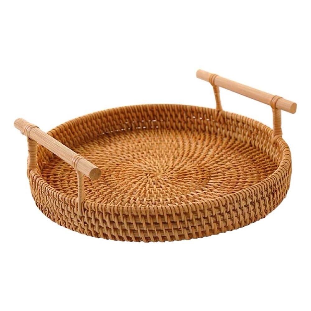 Snack Tray Hand Woven Wicker Serving Tray Coffee Table Decorative Tray