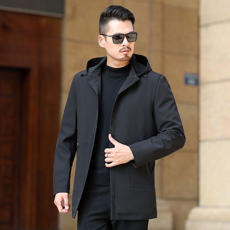 Męska kurtka wiatrówka o średniej długości, casualowa, na wiosnę i jesień, retro kurtka z kapturem