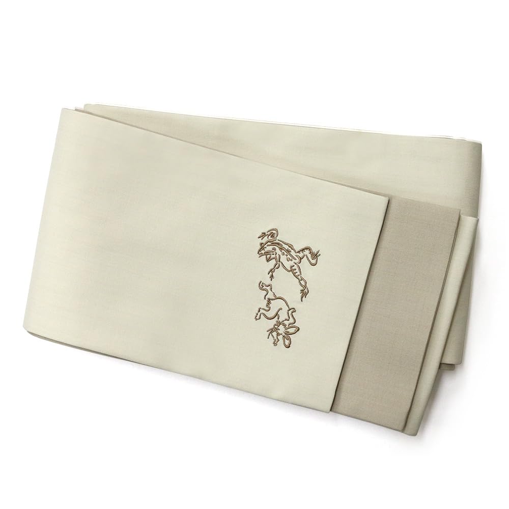 

Choju Giga of Yukata Narrow Reversible Obi [kimono cafe] Half-width Obi, (Caricature Animals) Embroidered, Obi, Obi, Beige, Black, Simple, бежевый