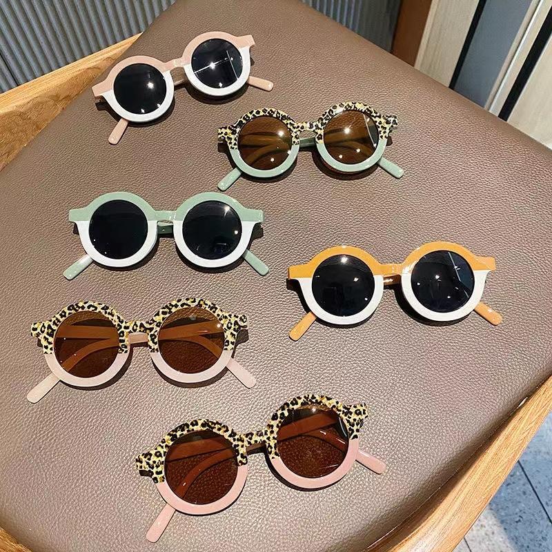 Children Boy Girl Leopard Double Color Cartoon Bear Shape Round Sunglasses Kids Vintage Sunglasses UV400 Protection Classic