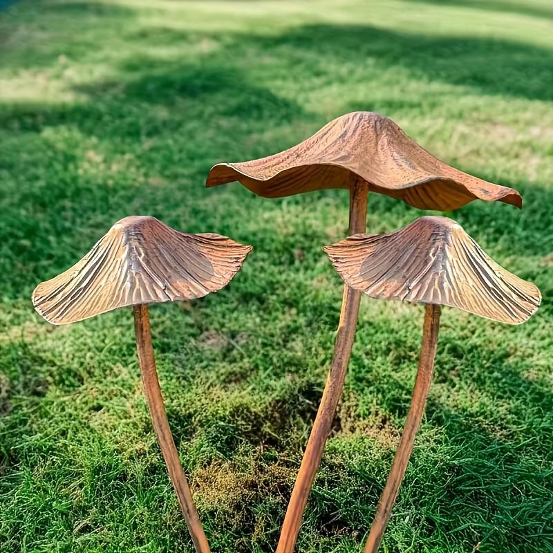 Long Stem Iron Mushroom Decor Set Rustic Garden Ornaments for Outdoor Yard