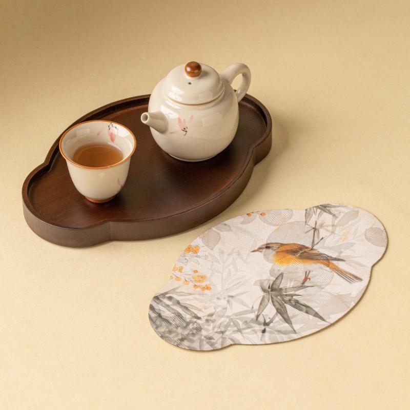 Bambus-Teetablett mit blütenblattförmigen Untersetzern im Lotus-Design Wohnzimmer Trockenaufguss-Tablett Traditionelles Chinesisches Kung Fu Tee-Set