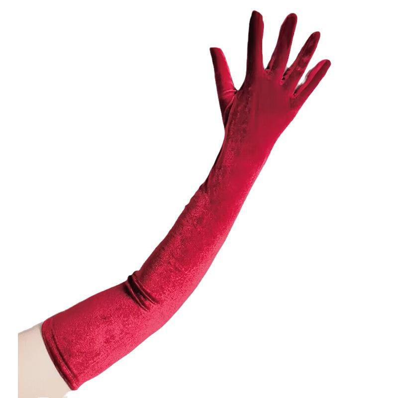 Gold Velvet Ladies' Long Retro Dance & Photography Gloves for Christmas