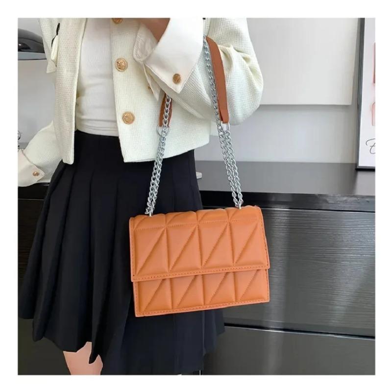 Embroidery Plaid Crossbody Bags for Women Daily Used Solid Color Chain Strap Flap Shoulder Bag Ladies Handbags