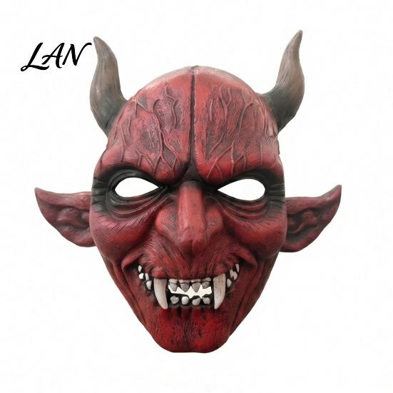 Full Face Horror Costume Mask Halloween Scary Demon Masque for Adults, Red Devil Breathable Foam Party, Haunted House, Cosplay Prop Blood Texture