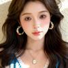 Super fairy yellow mesh earrings women's vacation style chiffon sweet stud earrings atmosphere seaside high-end color earrings