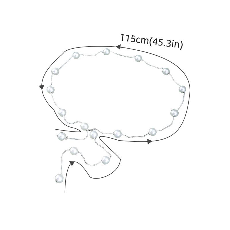 Elegant Women Pearl Belt Adjustable Metal Chain Belt Fashion Simple Thin Skinny Waistband Lady Dress Decorative Jewelry