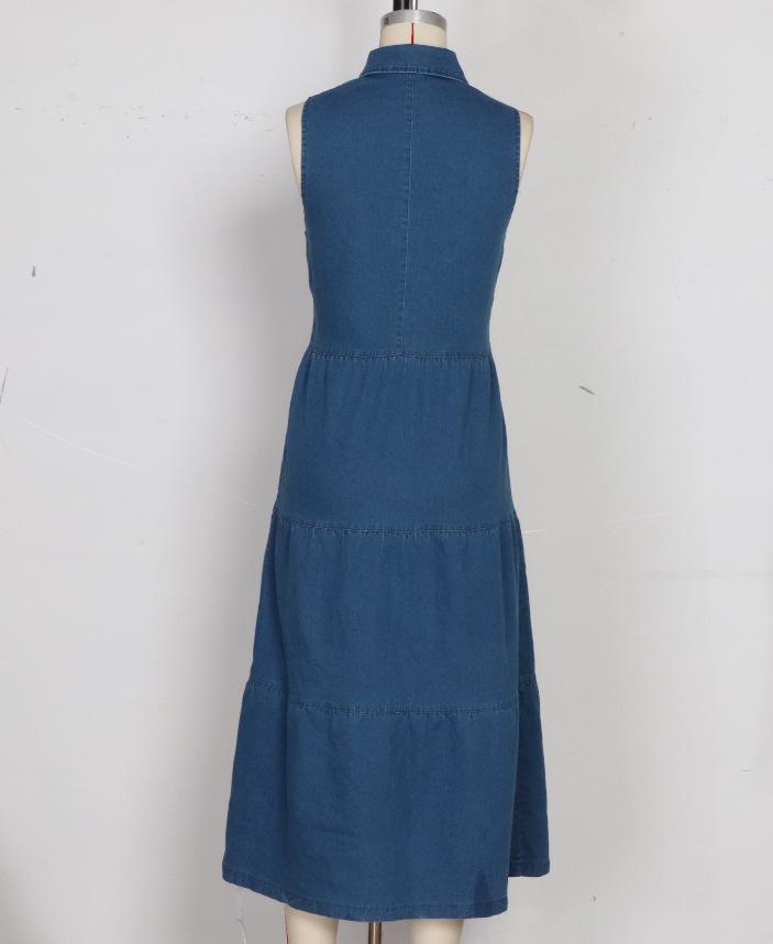 Women's European & American Sleeveless Denim Dress - Spring/Summer Fashion, Slimming, Single-Breasted