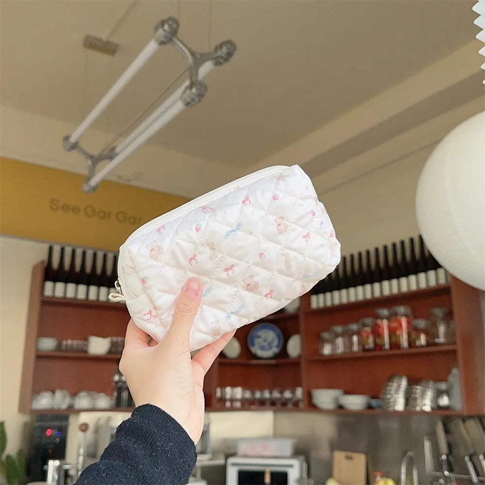 1 Piece Ins Sweet Pencil Case for Student Cartoon Bear Floral Bunny Makeup Bag Portable Large Capacity Stationery Storage Bag
